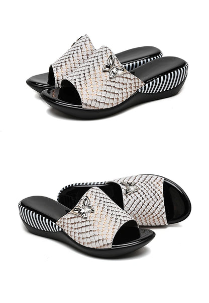 Sandales à Talons Compensés en Cuir group pour Femme, Pantoufles d'Été à la Mode, Chaussures Anti-Alde