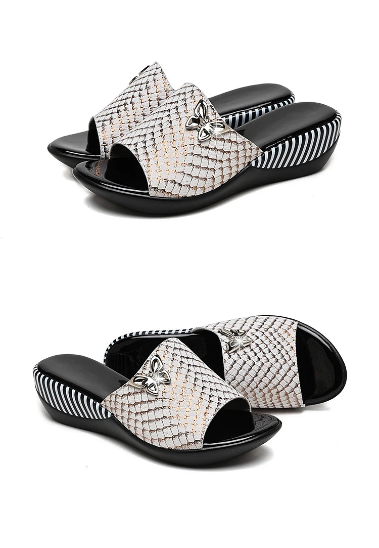 Sandales à Talons Compensés en Cuir group pour Femme, Pantoufles d'Été à la Mode, Chaussures Anti-Alde