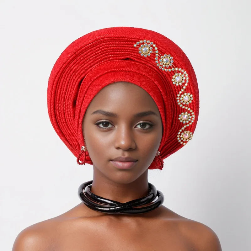 Geles de mariage nigérian, couvre-chef africain, Turbans Auto Gele pour femmes, tissu Aso Oke, couvre-chef musulman, couvre-chef féminin