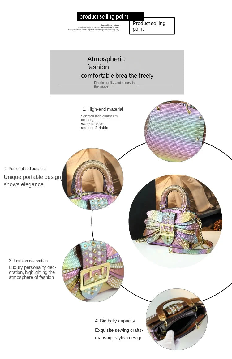 Sac en Cuir group avec Ailes Rivetées pour Femme, Sacoche de Caractère, Nouvelle Collection 2024