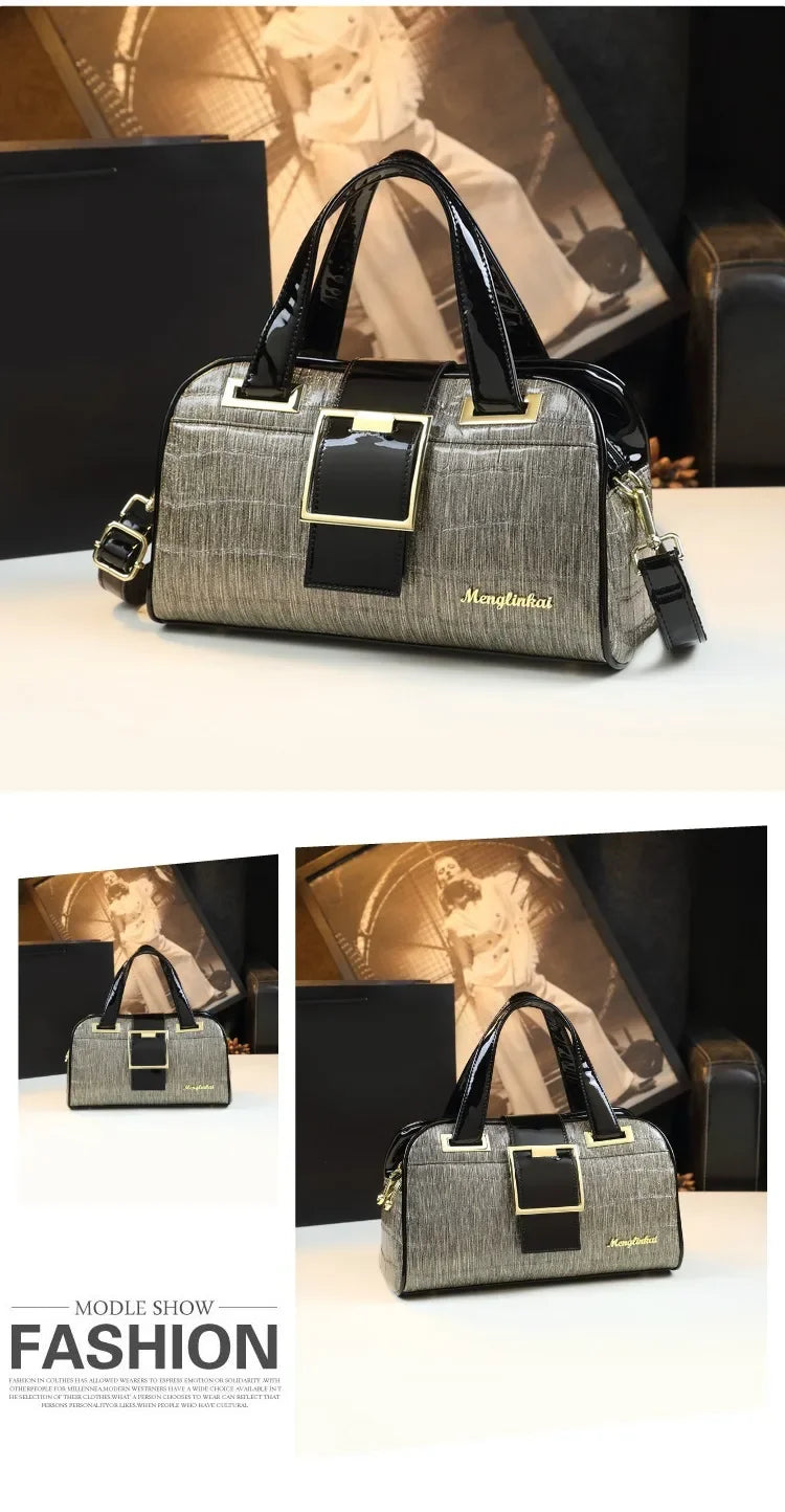 Sac à main multicouche en cuir souple pour femme, motif crocodile, coussin Boston, mères d'âge moyen, initié unique, nouveau, 2024