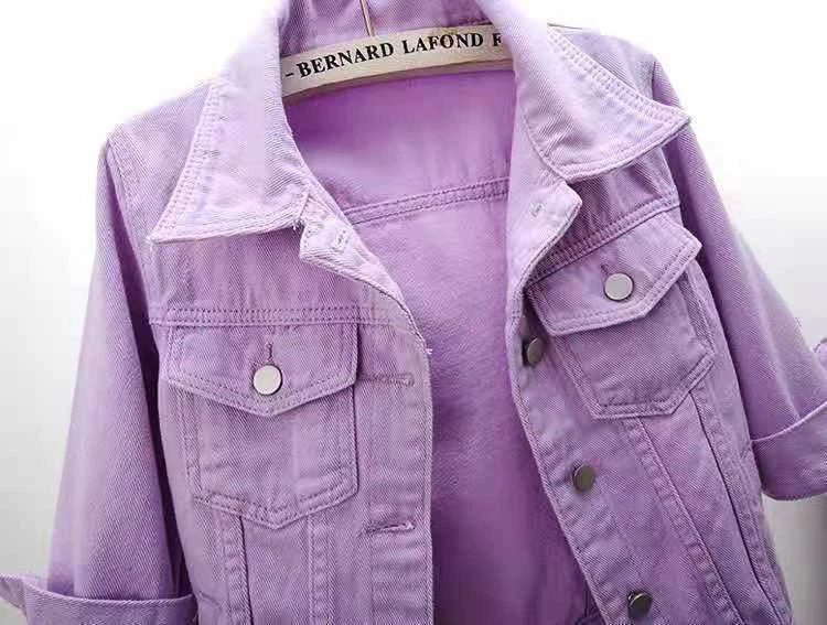 Femmes Denim veste printemps automne manteau court rose Jean vestes décontracté hauts violet jaune violet bleu hauts amples dame vêtements d'extérieur