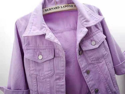 Femmes Denim veste printemps automne manteau court rose Jean vestes décontracté hauts violet jaune violet bleu hauts amples dame vêtements d'extérieur