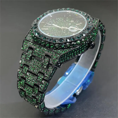 2024 Hip Hop hommes montres à quartz MISSFOX automatique Date glacé montre-bracelet mode bleu diamant bijoux montre pour homme livraison gratuite