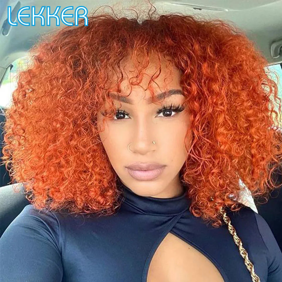 Lekker couleur courte Pixie Afro crépus bouclés Bob 100% perruques de cheveux humains avec frange pour les femmes brésilien Remy cheveux Ombre brun perruques