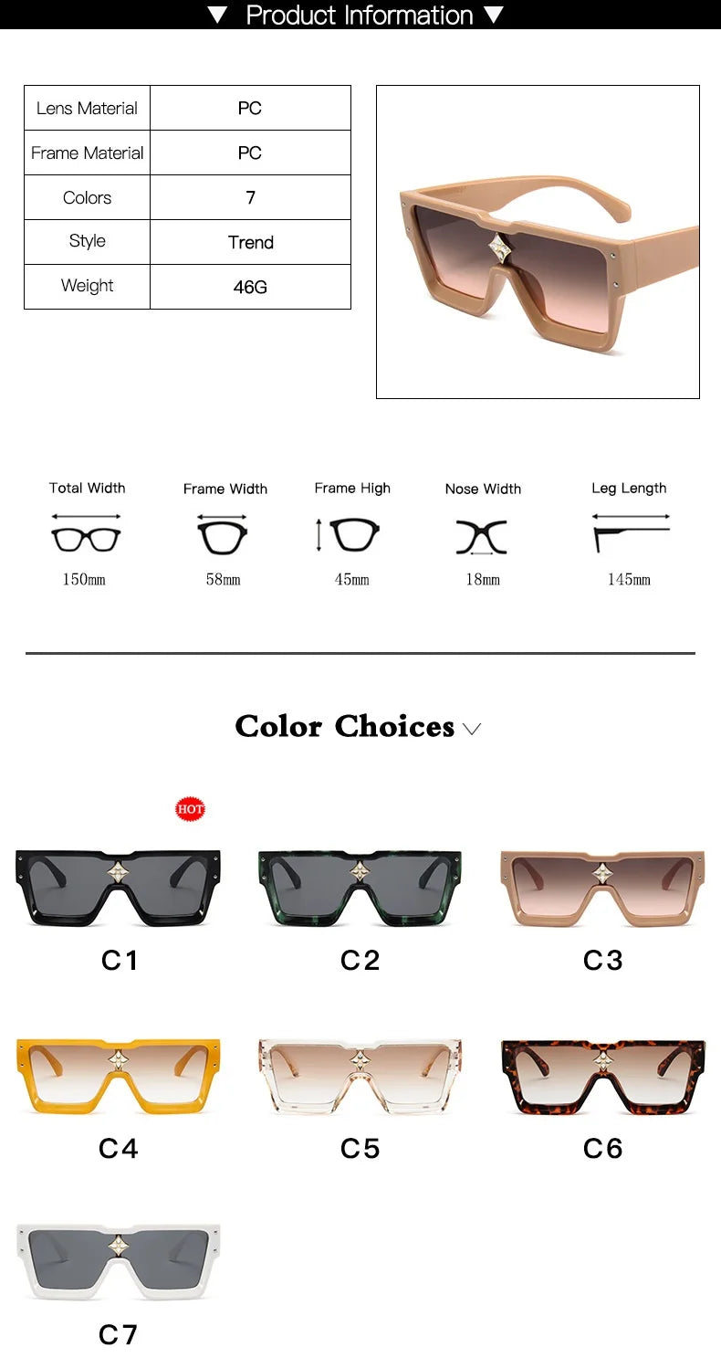 Lunettes de soleil Cyclone de luxe élégantes pour hommes et femmes, lunettes de soleil carrées de styliste pour la conduite d'aviation, nuances de mode UV400