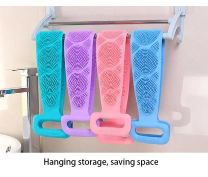 Éponge corporelle en Silicone, brosses, serviettes de bain, épurateur, frottement du dos, Peeling, Massage, ceinture de douche, brosses de nettoyage de la peau étendues