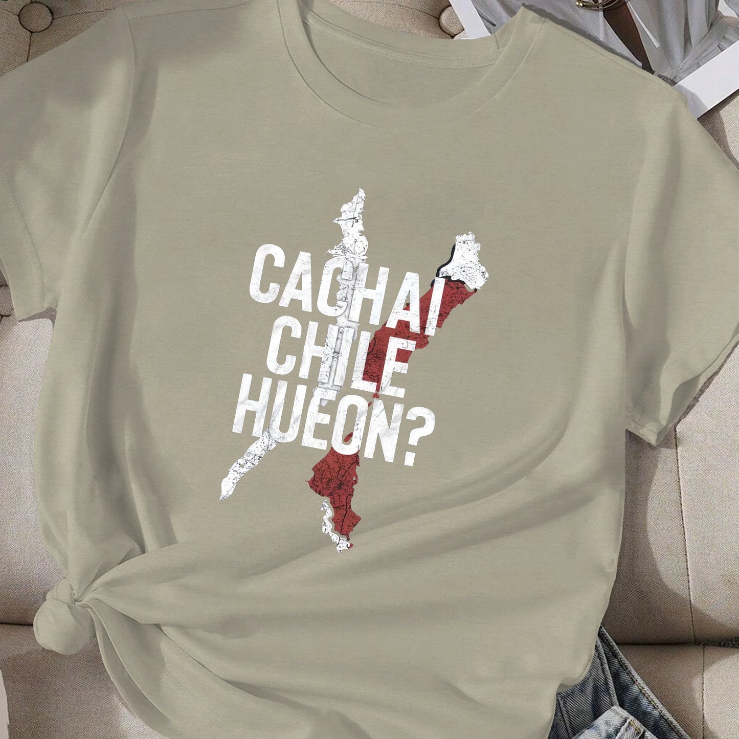 Chile map with bold text  women's comfit t-shirt