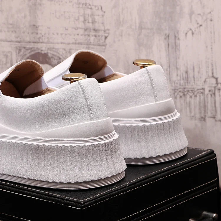 Mocassins en cuir à plateforme épaisse pour hommes, chaussures décontractées, chaussures de planche plates rehaussantes, nouveau, 2025