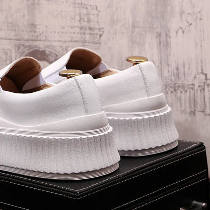 Mocassins en cuir à plateforme épaisse pour hommes, chaussures décontractées, chaussures de planche plates rehaussantes, nouveau, 2025