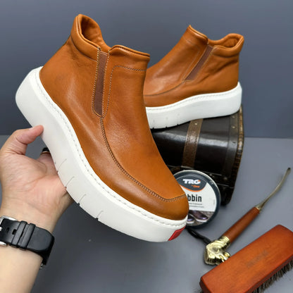 Bottes courtes montantes en cuir véritable pour hommes, chaussures décontractées, semelle optique rétro, printemps et automne, nouveau, 2025