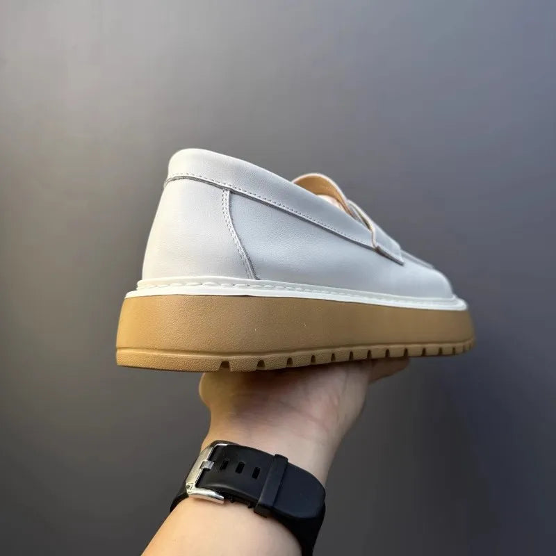 Mocassins en cuir de vachette à plateforme vintage pour hommes, chaussures en cuir véritable, respirant, évider, décontracté, conduite, affaires, été