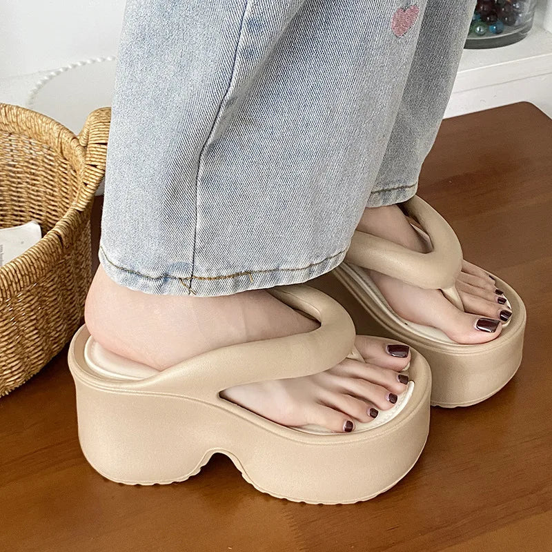 Sandales d'été à talons hauts de 7 cm pour femmes, mules à talons épais, tongs EVA, chaussures de maison, pantoufles à plateforme d'extérieur, nouvelle collection