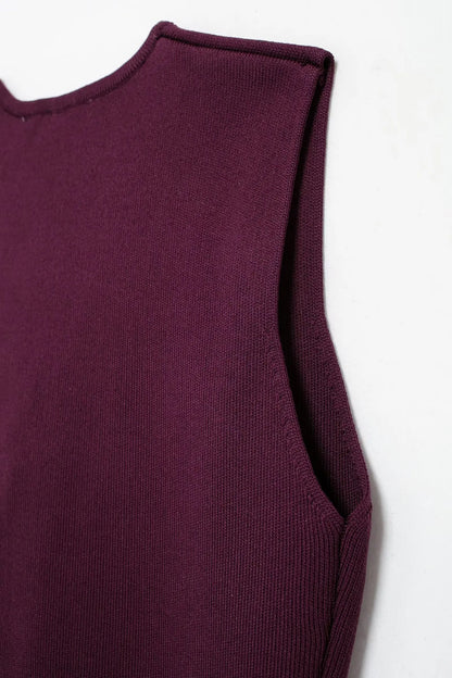 TRAFZA 2025 femmes jupe ensemble vin rouge tricoté col en v sans manches mince gilet + solide taille haute fermeture éclair Patchwork jupe longue rue