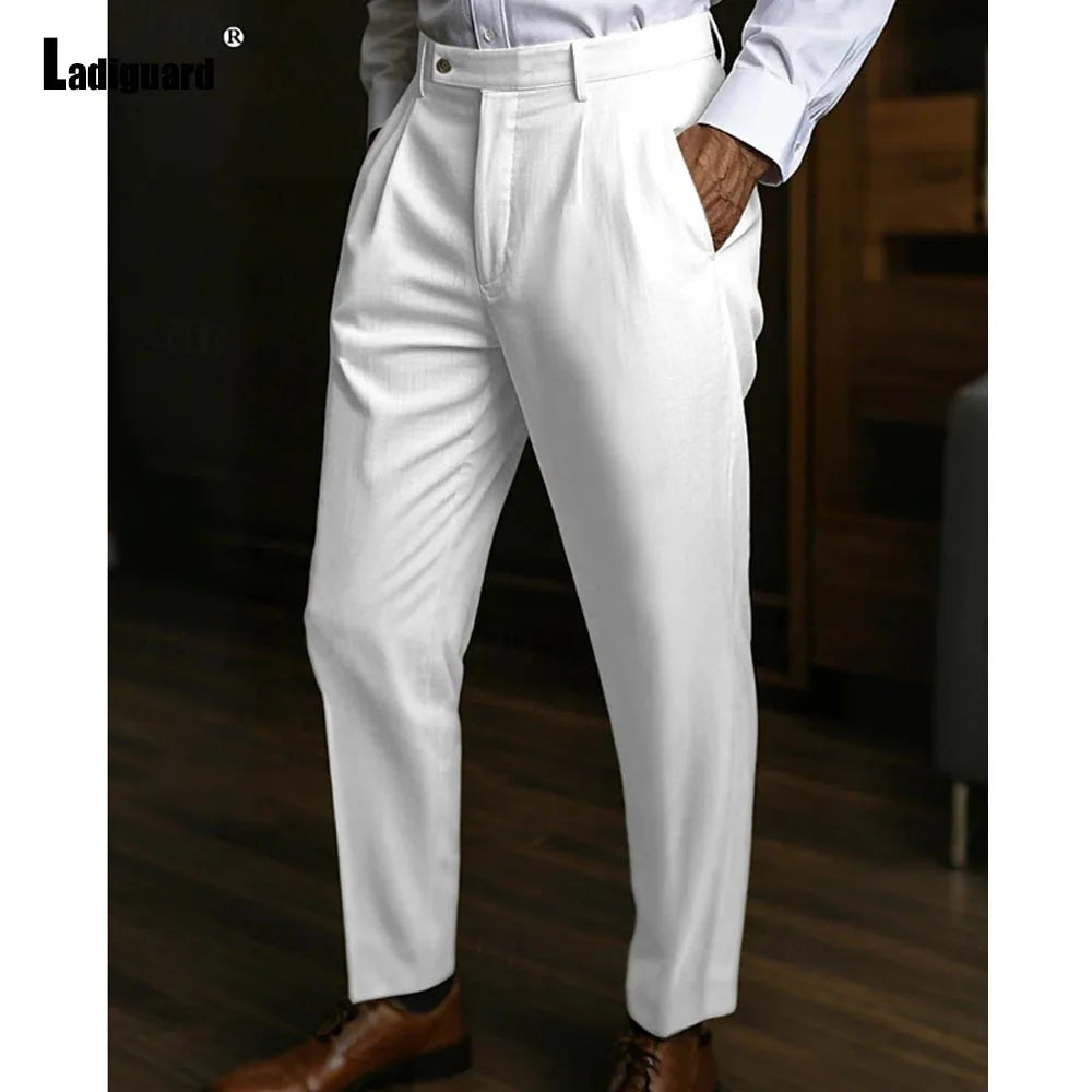 Pantalon de plage LInen pour hommes, avec poche sur pied, Style italien, Naples, décontracté, droit, couleur unie, longueur cheville, bas, nouveau, 2025