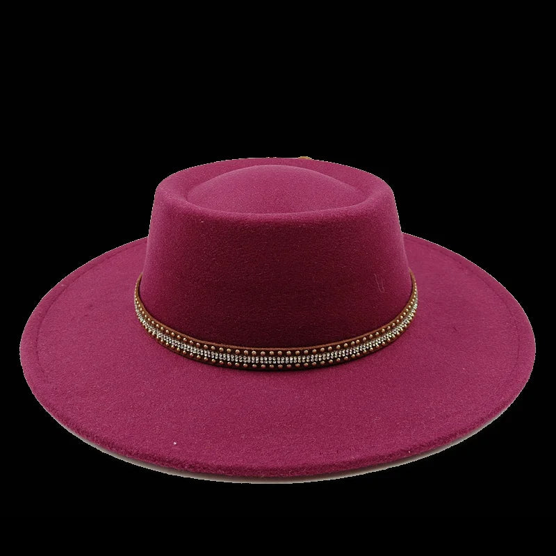 Chapeau fedora rose 8cm, haut convexe concave, chapeau de jazz pour femmes et hommes, chapeau fedora classique à dessus plat