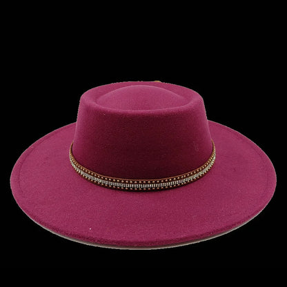 Chapeau fedora rose 8cm, haut convexe concave, chapeau de jazz pour femmes et hommes, chapeau fedora classique à dessus plat