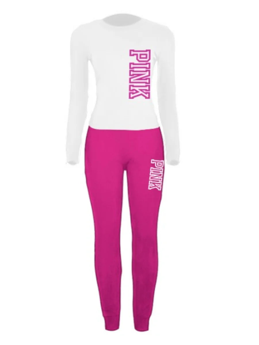 LW-Ensemble de survêtement décontracté pour femme, sweats à capuche à manches longues, pantalon imprimé lettre rose, mode automne et hiver, 2 pièces