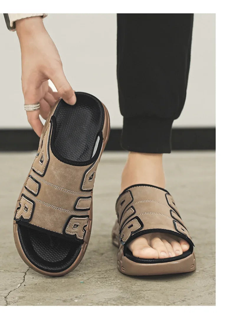 Été nouveaux hommes PU Air pantoufles à la mode grande taille Style coréen décontracté à la mode polyvalent vêtements d'extérieur sandales