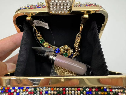 Sac pochette de soirée carrée incrustée de diamants faite à la main, sac de dîner Portable en Fiber de Polyester scintillante de petite taille pour femmes