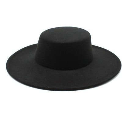 Chapeau français en feutre pour femme, grand bord large, Fedora, Derby en laine d'hiver, chapeaux de mariage et de jazz, dessus plat, 10cm