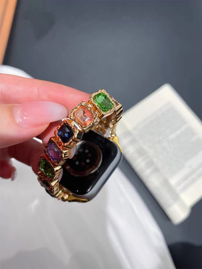 Bande de diamant élastique pour iWatch Ultra 10 9 8 7 6 5 Se 4, bracelet en métal pour femme Apple Watch 38mm 40mm 41mm 42mm 45mm 46mm 49mm