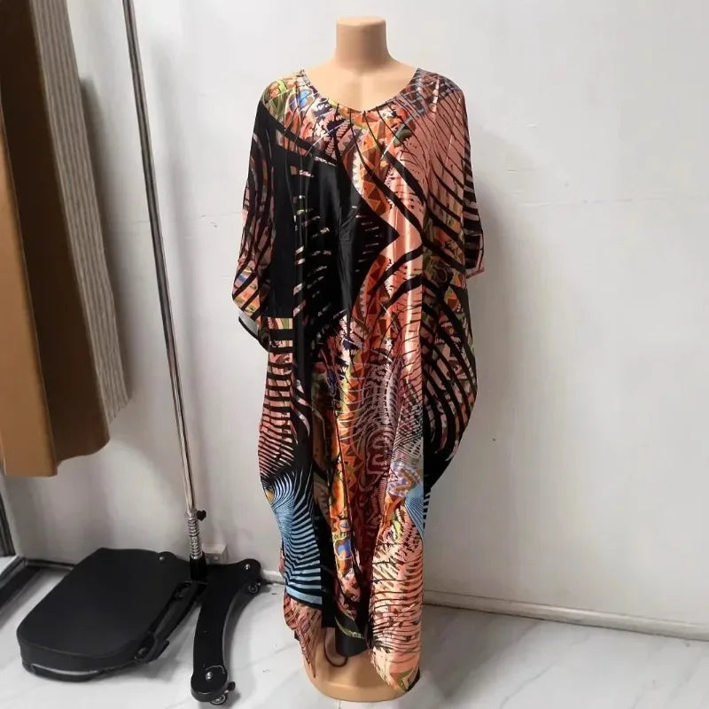 Robe confortable grande taille pour femmes, imprimé Floral, taille ample, jupe longue, manches chauve-souris, col en V, longueur cheville, mode élégante