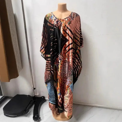 Robe confortable grande taille pour femmes, imprimé Floral, taille ample, jupe longue, manches chauve-souris, col en V, longueur cheville, mode élégante