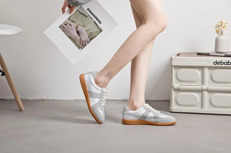 Baskets de Luxe en Cuir group pour Femme, Chaussures d'Entraînement Moral Décontractées, Plates, Nouvelle Collection Printemps 2024