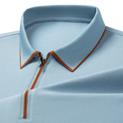 Polo en soie à fermeture éclair pour hommes, T-Shirt à manches courtes en mûrier avec fermeture éclair en métal, col montant, haut d'été décontracté de luxe en coton et lin