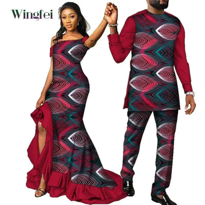 Vêtements de Couple Africains à Imprimé Ankara pour Femme et Homme, Robes sulfMaxi, Dashiki Imbibé, Tenue Amoureux, WYQ567