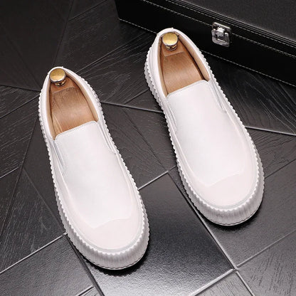 Mocassins en cuir à plateforme épaisse pour hommes, chaussures décontractées, chaussures de planche plates rehaussantes, nouveau, 2025