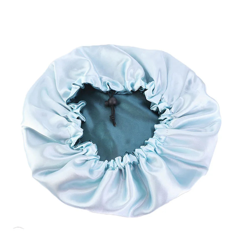 Bonnet en Satin réversible pour cheveux, Double couche réglable, couvre-tête pour dormir, accessoires de coiffure bouclés et élastiques