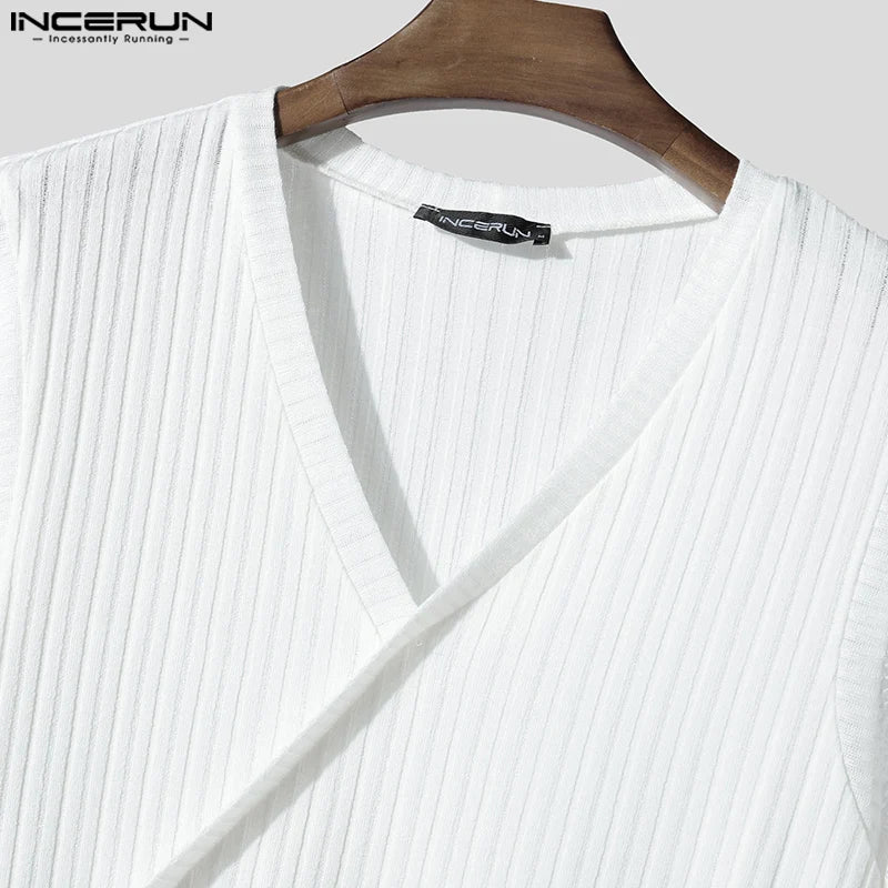 Hauts hommes T-Shirts à manches courtes maille Patchwork hauts t-shirt couleur unie col en V mode vêtements pour hommes Streetwear S-5XL