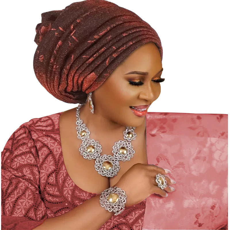 Turban Plissé pour Femme, Cravate de Sauna, ixde Mariage Africain, Nigeria, 2025