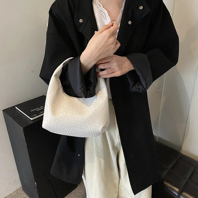 Femmes classique mode tissé en relief Hobo souple en cuir PU petit sac à bandoulière à poignée supérieure décontracté sacs à main quotidiens