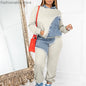 Pull à capuche et pantalon taille haute pour femme, haut patchwork décontracté, ensemble 2 pièces