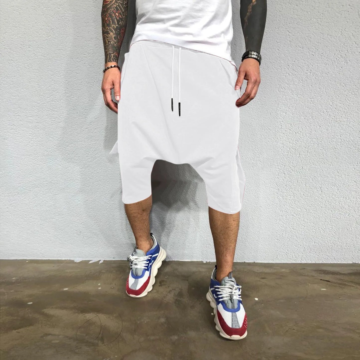 Pantalon de survêtement décontracté pour hommes, tendance Hip Hop en Europe et en amérique, ample, solide, sport de rue, Harlan, court, vêtements pour hommes