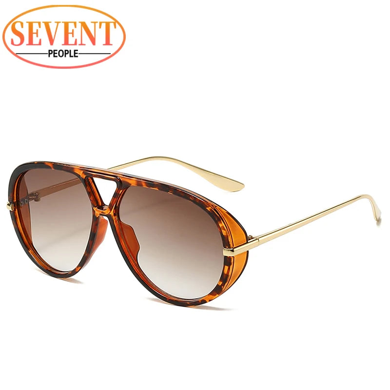 Lunettes de soleil pilote Punk ovales surdimensionnées pour femmes, grande marque de luxe, monture métallique Vintage, lunettes de soleil pour dames, bouclier UV400, 2025