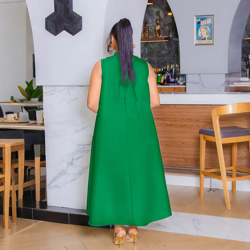 CM.YAYA femmes élégantes sans manches en vrac 3D fleur col rond robe 2025 été moulante rue africaine Midi Maxi robes longues robes