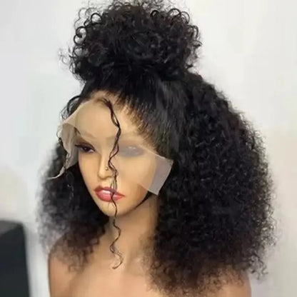Perruque Lace Front Wig synthétique courte bouclée et crépue, coupe Bob, 13x4x1, pre-plucked, nœuds décolorés, pour femmes noires, Cosplay, fête quotidienne