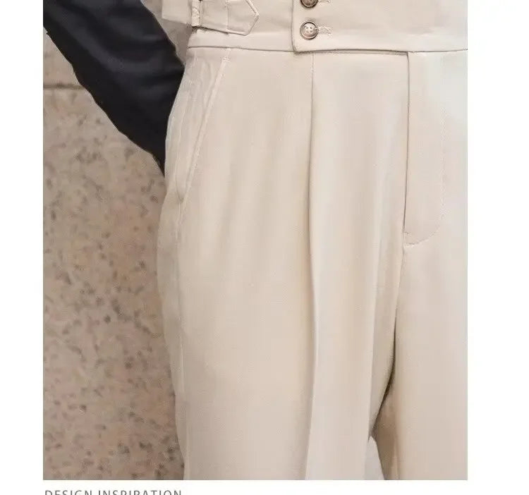 BS Vintage taille haute hommes décontracté pantalon droit Smalltrousers affaires britanniques Paris boucle blanc pantalon Long