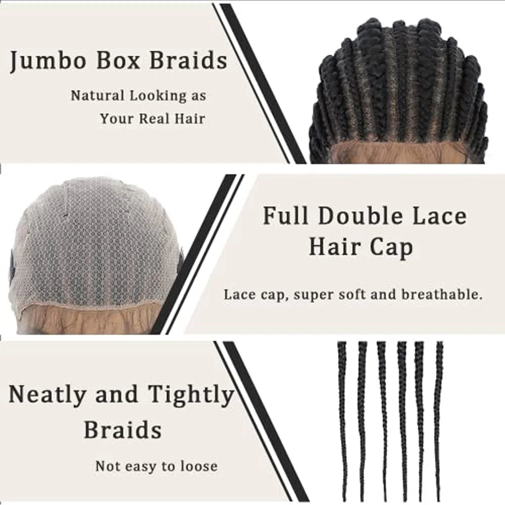 Incoo-Perruque synthétique tressée pour femmes noires, 36 pouces, sans nœud, boîte, Cornrow, cheveux africains