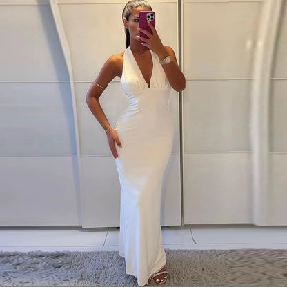 TRAF femmes robes licou blanc col en v profond dos nu robes longues Maxi soirée robes de soirée de mariage robes de bal élégantes 2025