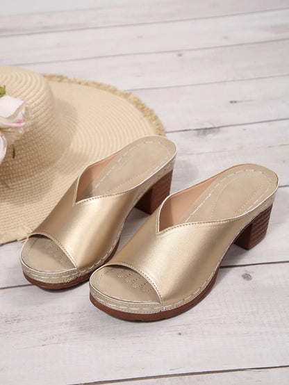 Pantoufles à talons hauts et bout ouvert pour femmes, nouvelle mode d'été, vêtements d'extérieur, chaussures à enfiler, tailles 36 à 43, amorti supérieur en polyuréthane