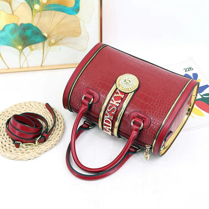 Sac à bandoulière classique rétro pour femmes, sac à main Boston Crocodile en relief, décoration de lettres, sac à poignée supérieure de haute qualité