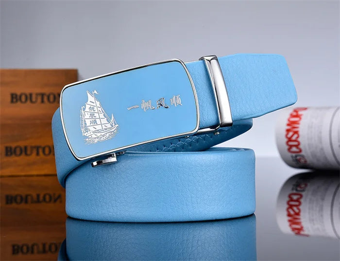 Ceinture automatique bleu ciel pour hommes et femmes, ceinture de loisirs d'affaires, bande passante 3cm et 2024 cm, nouvelle mode, 3.5