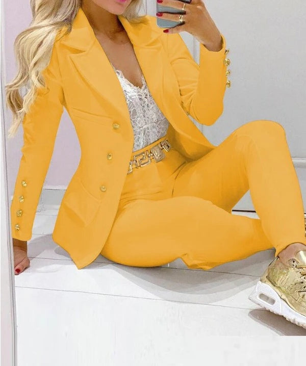 Ensemble deux pièces pour femmes, vêtements d'automne, manteaux et pantalons, mode polyvalente, décontracté, veste à manches longues et pantalon, 2023