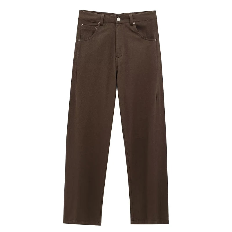 TRAF femmes jean marron taille haute poche Vintage Baggy jean femme pantalons longs décontractés printemps pantalon Streetwear été 2025