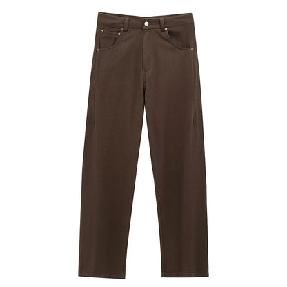 TRAF femmes jean marron taille haute poche Vintage Baggy jean femme pantalons longs décontractés printemps pantalon Streetwear été 2025